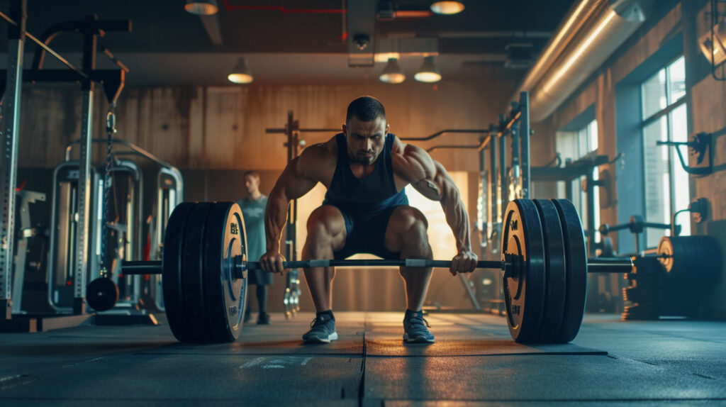 Sporter traint met zware halter tijdens krachttraining als onderdeel van vaste sportroutines