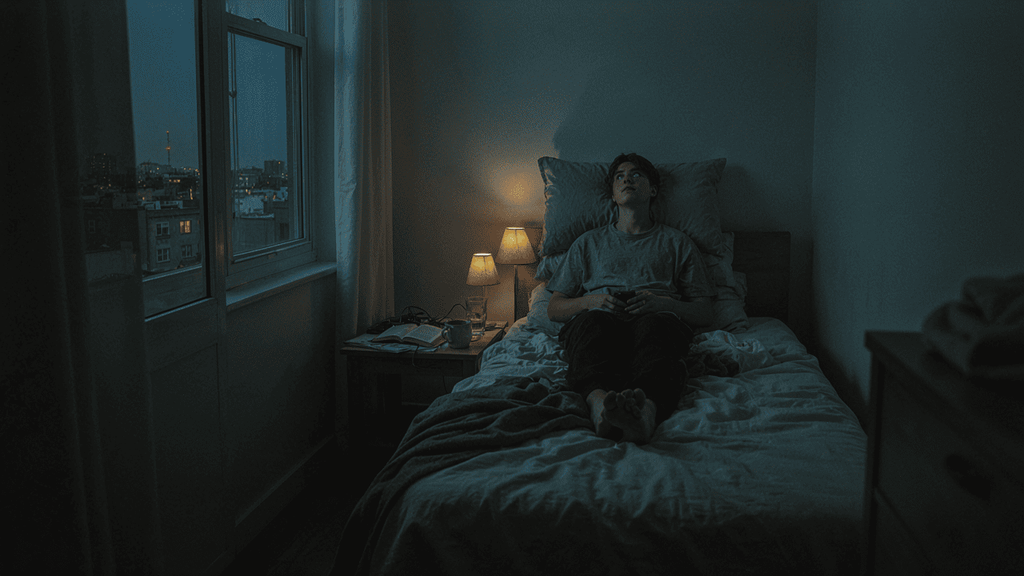 Jongen in bed die niet kan slapen
